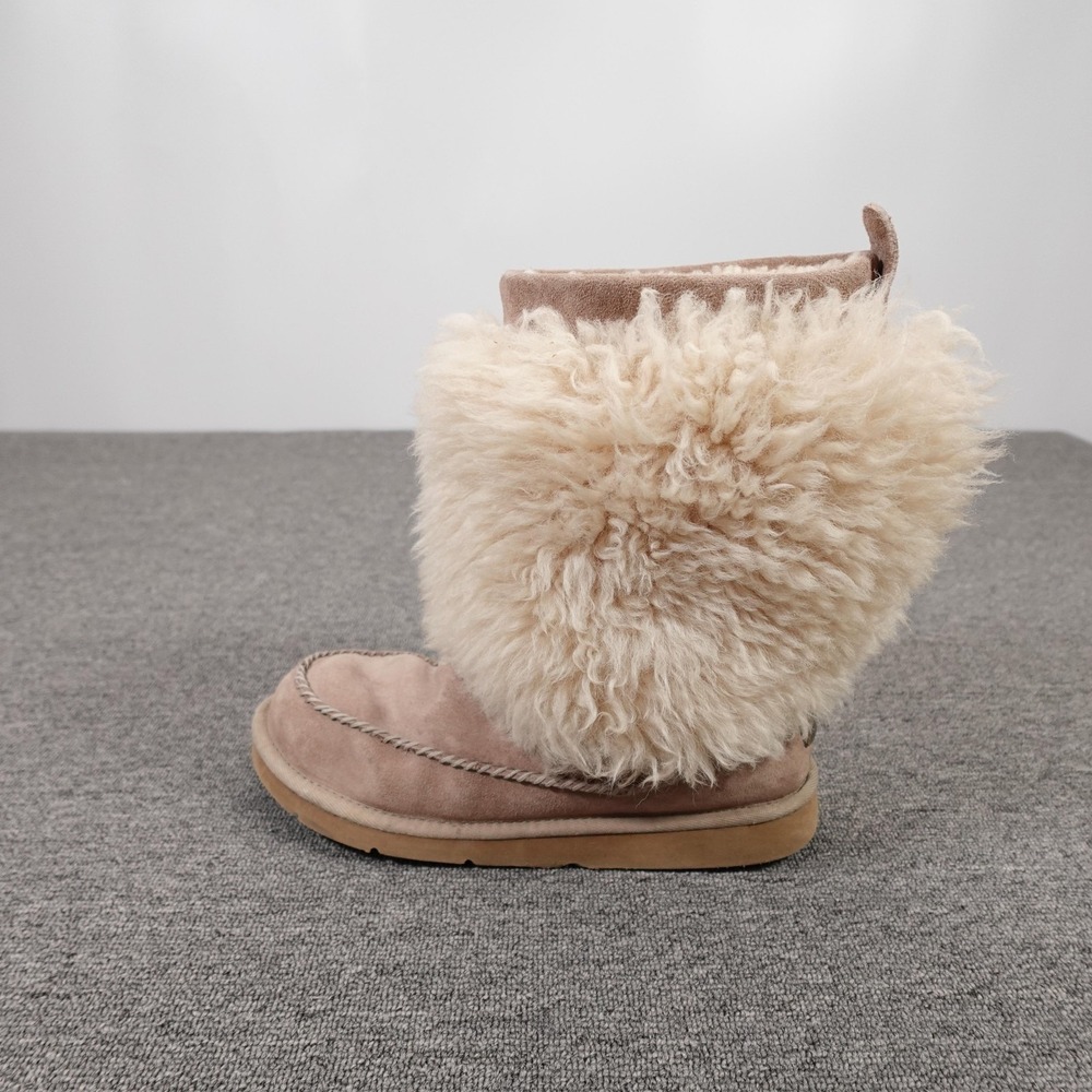 UGG Boots Womens Size 10 Beige Suede Shearling Fur Mid Calf Y2K Winter Shoes